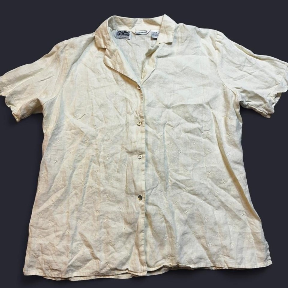 Vintage Richard Malcolm Irish Linen white beach vacation button shirt large